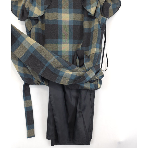 Nine West Shift Dress Plaid Gray Teal Belted Pedal Sleeves Women 14 Academia - Picture 14 of 15